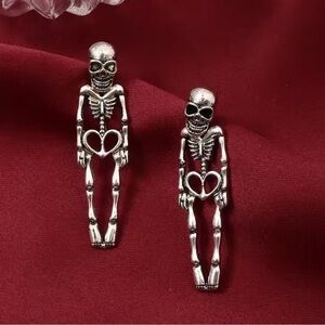 Gothic Skeleton Silver Skull Earrings